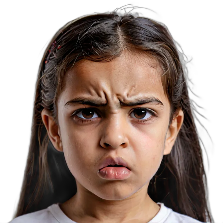 人間 怒り 怒ってふくれっ面をしたアラブの少女 透過 PNG 画像 フリー素材 #37462