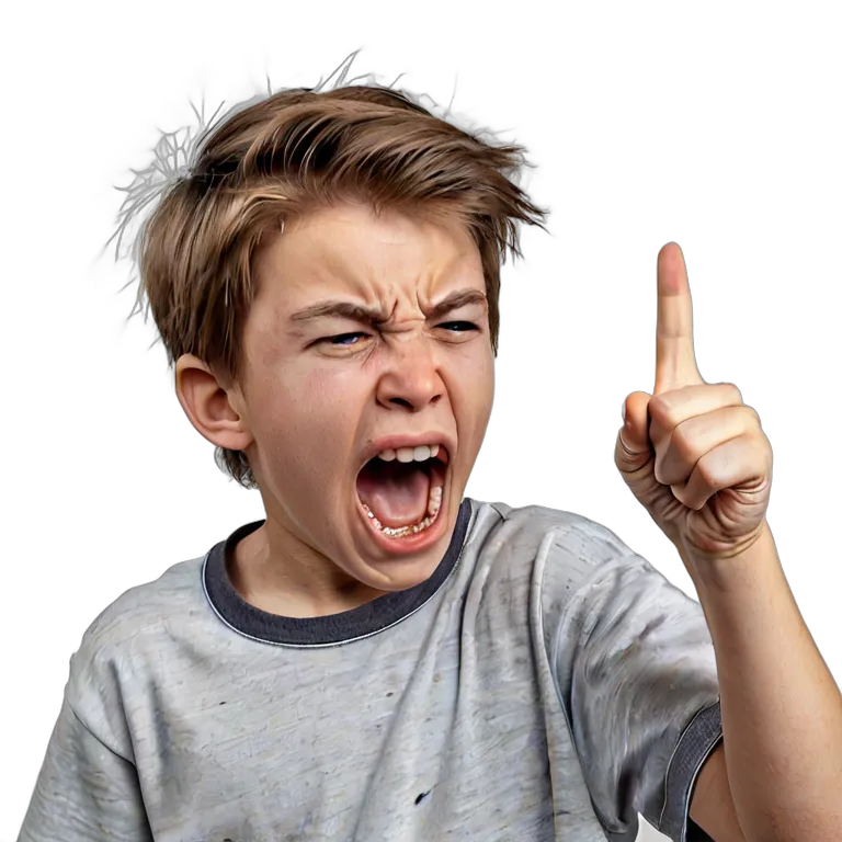 人間 怒り 叫んで指さす白人の十代の少年 透過 PNG 画像 フリー素材 #37446