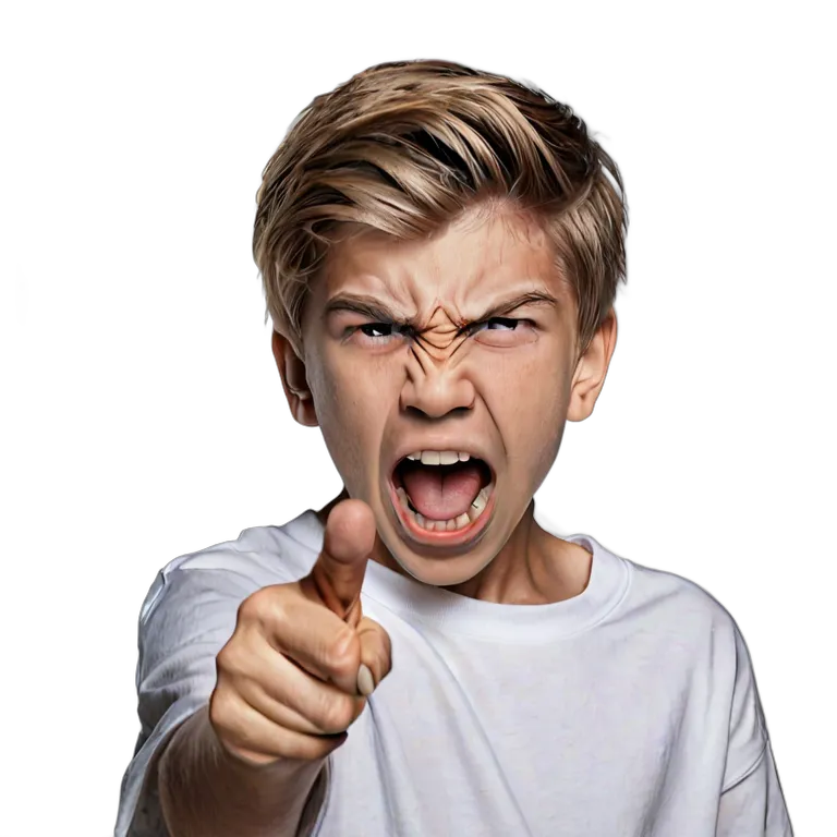 人間 怒り 叫んで指さす白人の十代の少年 透過 PNG 画像 フリー素材 #37447