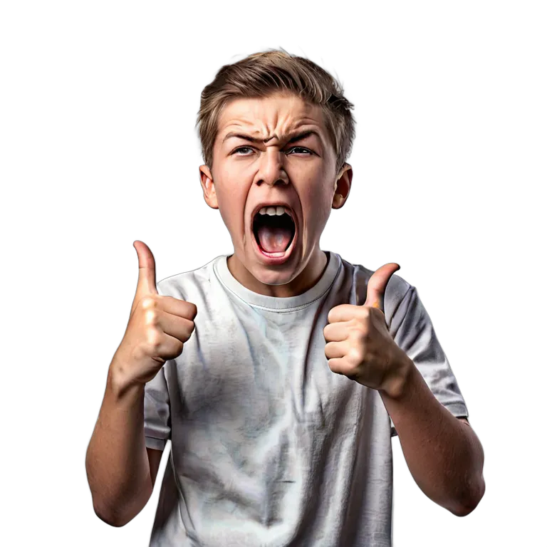 人間 怒り 叫んで指さす白人の十代の少年 透過 PNG 画像 フリー素材 #37448