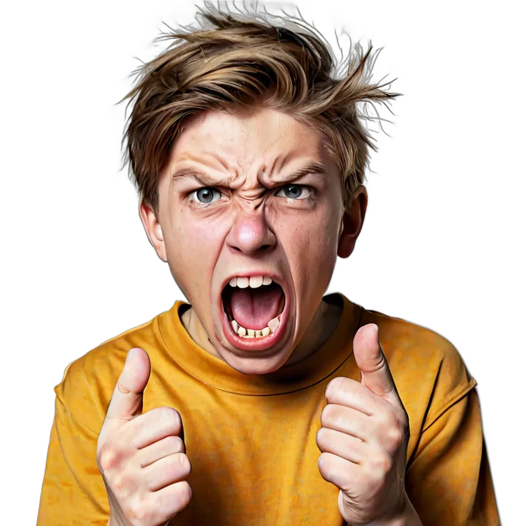 人間 怒り 叫んで指さす白人の十代の少年 透過 PNG 画像 フリー素材 #37451