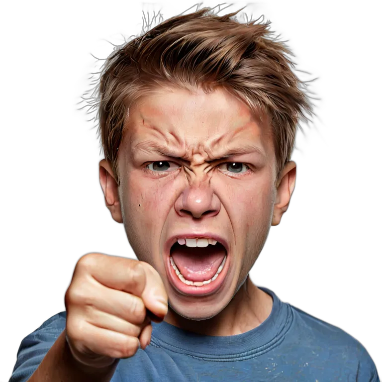 人間 怒り 叫んで指さす白人の十代の少年 透過 PNG 画像 フリー素材 #37452