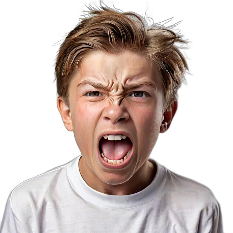 人間 怒り 叫んで指さす白人の十代の少年 透過 PNG 画像 フリー素材 #37453