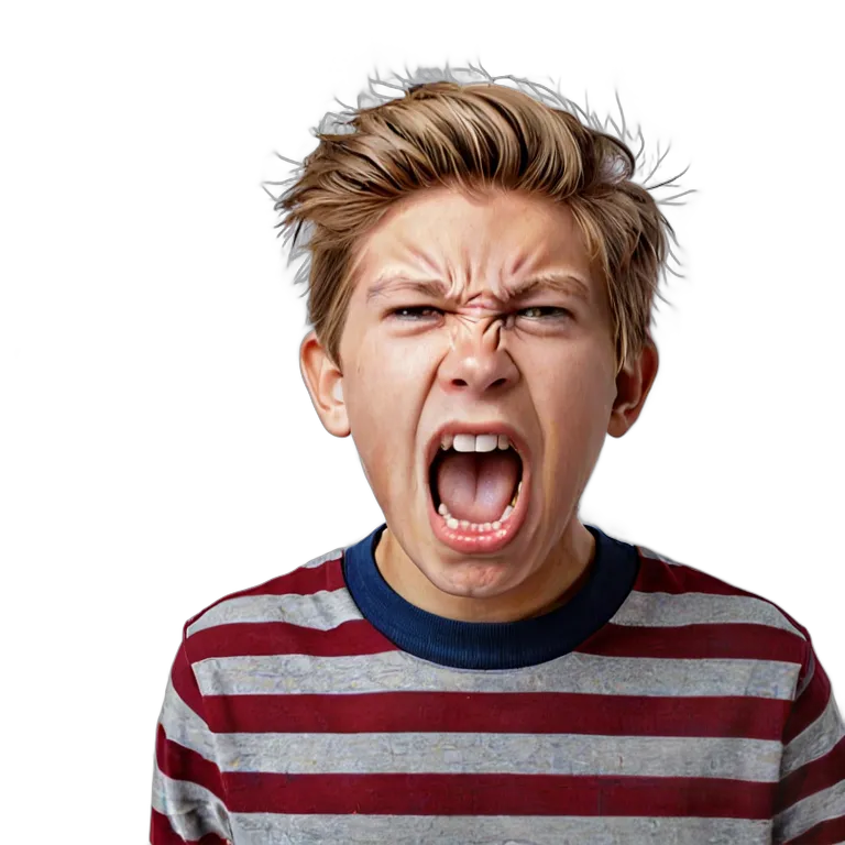 人間 怒り 叫んで指さす白人の十代の少年 透過 PNG 画像 フリー素材 #37454