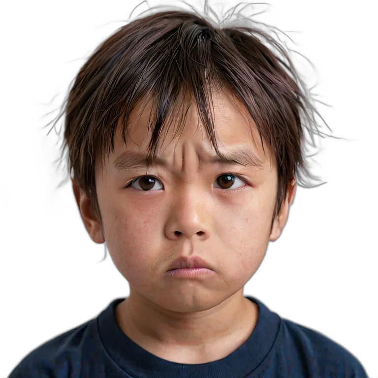 人間 怒り 日本の子供男の子が睨みつける 透過 PNG 画像 フリー素材 #37481