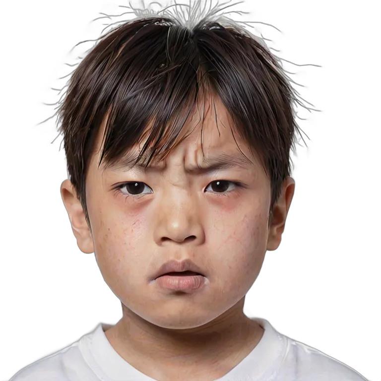 人間 怒り 日本の子供男の子が睨みつける 透過 PNG 画像 フリー素材 #37482