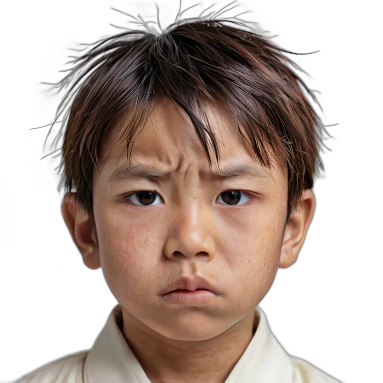 人間 怒り 日本の子供男の子が睨みつける 透過 PNG 画像 フリー素材 #37483