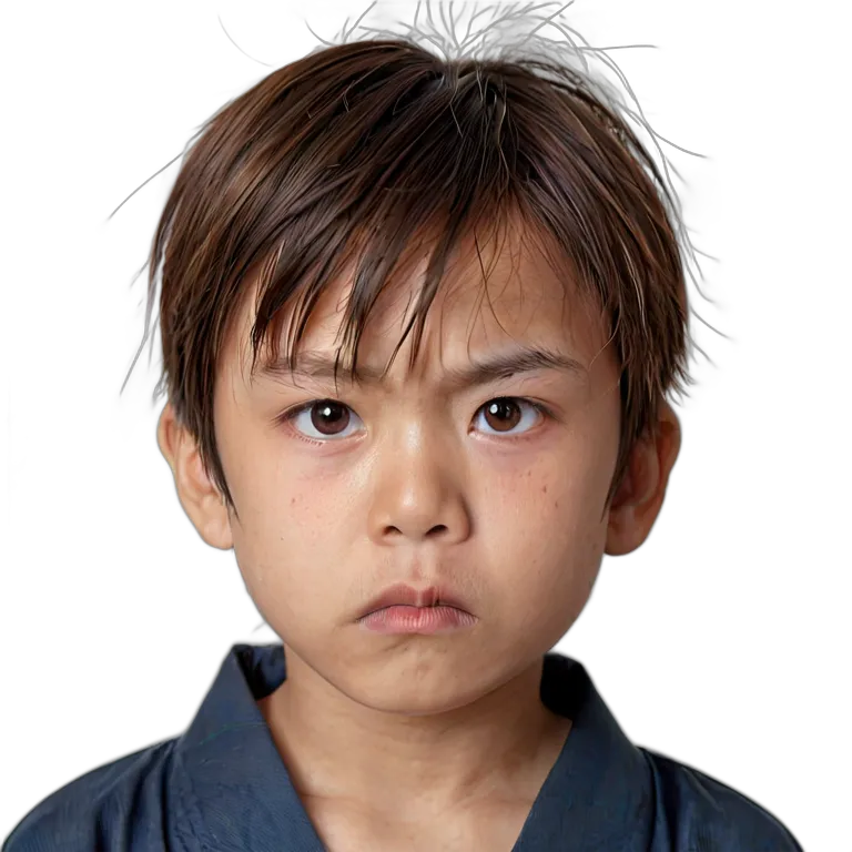 人間 怒り 日本の子供男の子が睨みつける 透過 PNG 画像 フリー素材 #37484