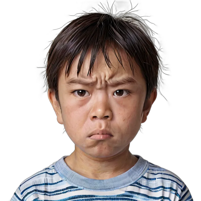 人間 怒り 日本の子供男の子が睨みつける 透過 PNG 画像 フリー素材 #37485