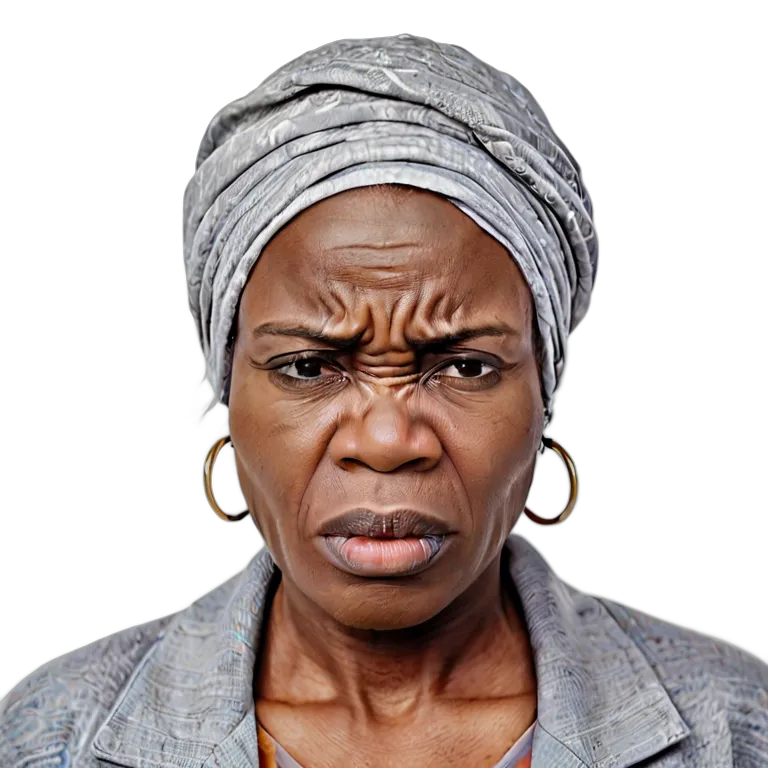 人間 怒り 冷たく怒っているように見える中年のアフリカ人女性 透過 PNG 画像 フリー素材 #37422