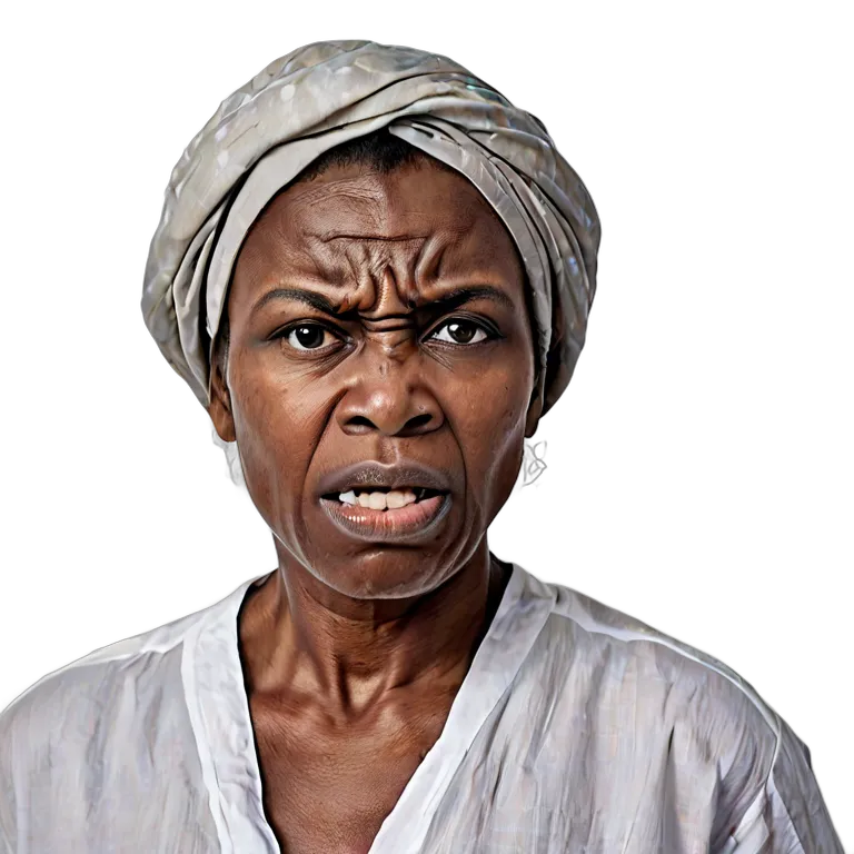 人間 怒り 冷たく怒っているように見える中年のアフリカ人女性 透過 PNG 画像 フリー素材 #37423