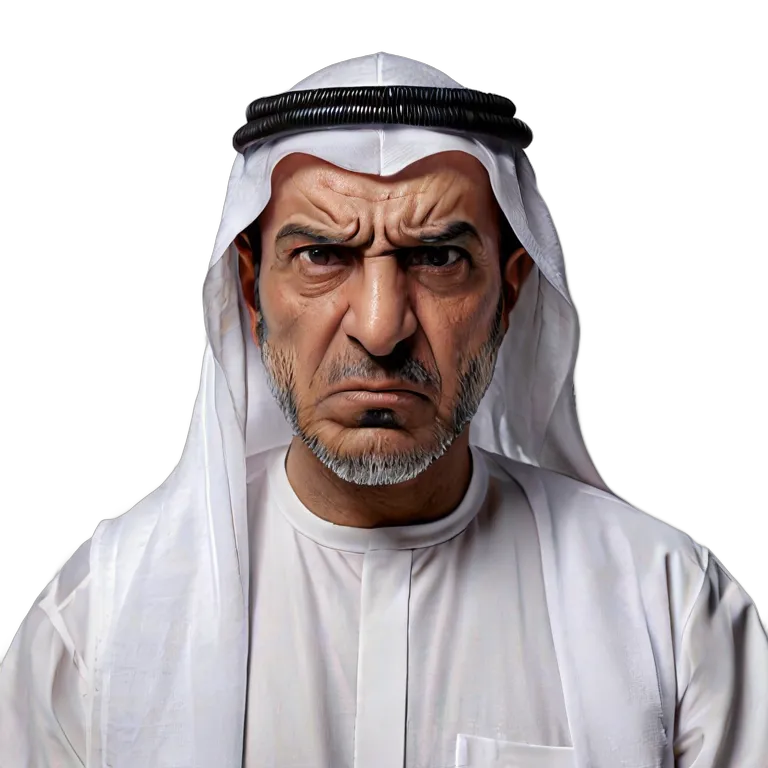 人間 怒り 激しく怒っているように見える中年のアラブ人男性 透過 PNG 画像 フリー素材 #37428