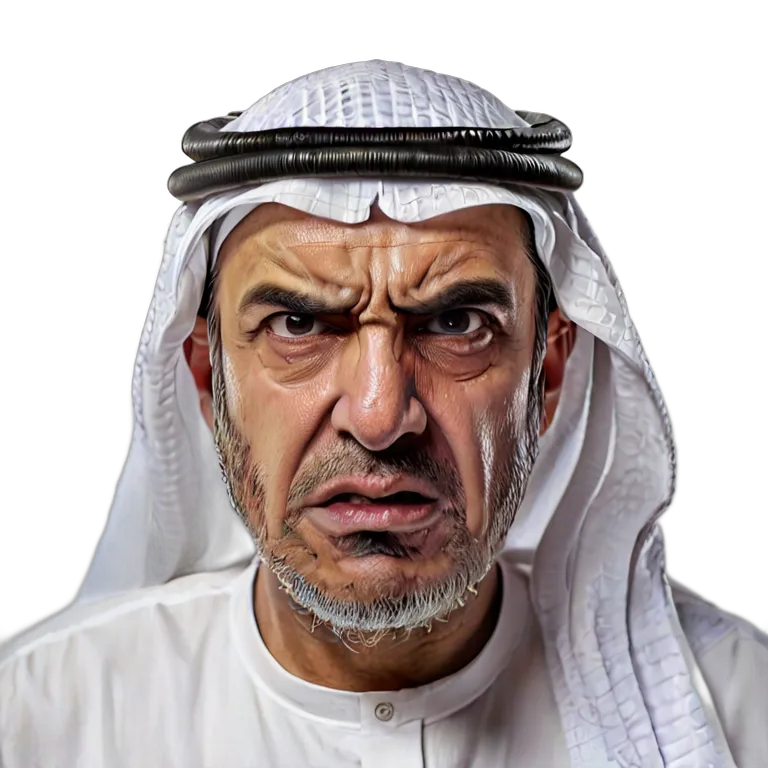 人間 怒り 激しく怒っているように見える中年のアラブ人男性 透過 PNG 画像 フリー素材 #37431