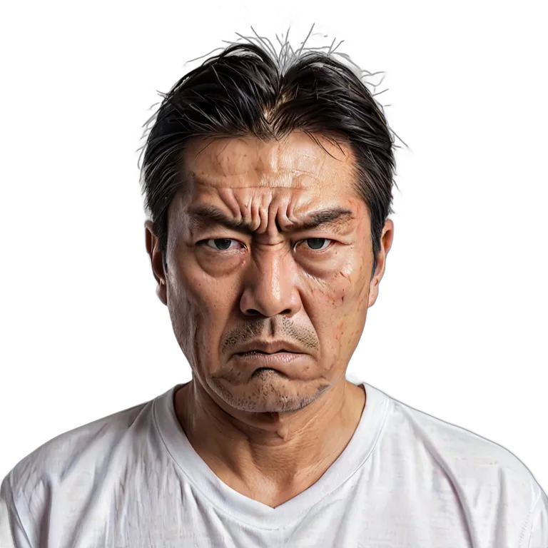 人間 怒り 激怒した表情の中年日本人男性 透過 PNG 画像 フリー素材 #37471