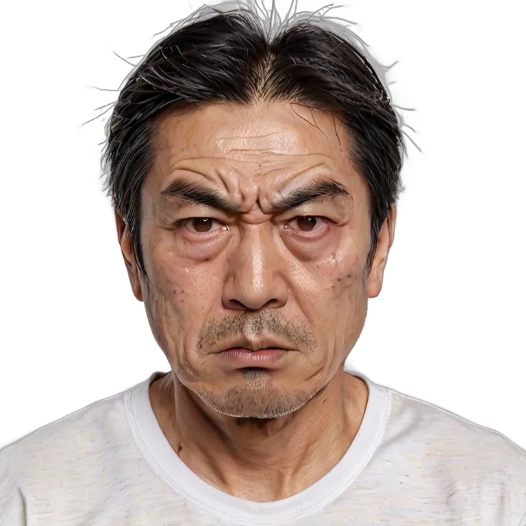人間 怒り 激怒した表情の中年日本人男性 透過 PNG 画像 フリー素材 #37472