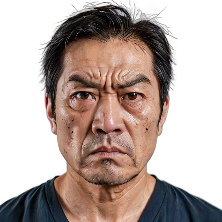 人間 怒り 激怒した表情の中年日本人男性 透過 PNG 画像 フリー素材 #37477