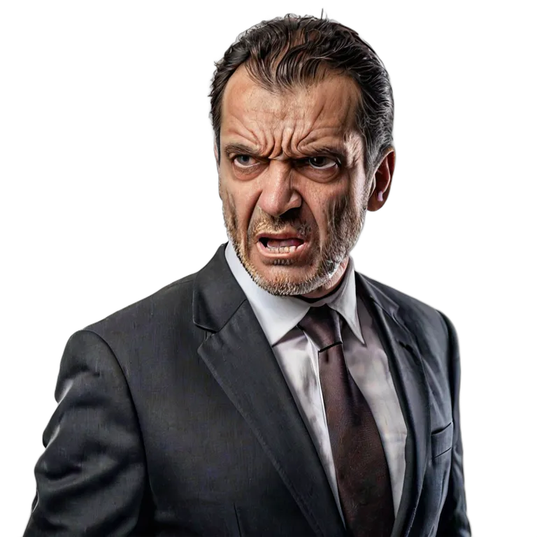 人間 怒り スーツを着た、とても怒っているように見える中年のスペイン人男性 透過 PNG 画像 フリー素材 #37494