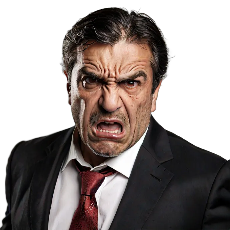 人間 怒り スーツを着た、とても怒っているように見える中年のスペイン人男性 透過 PNG 画像 フリー素材 #37501