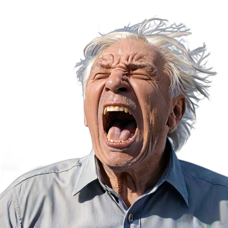 人間 怒り 空に向かって叫ぶ年配の白人男性 透過 PNG 画像 フリー素材 #37409