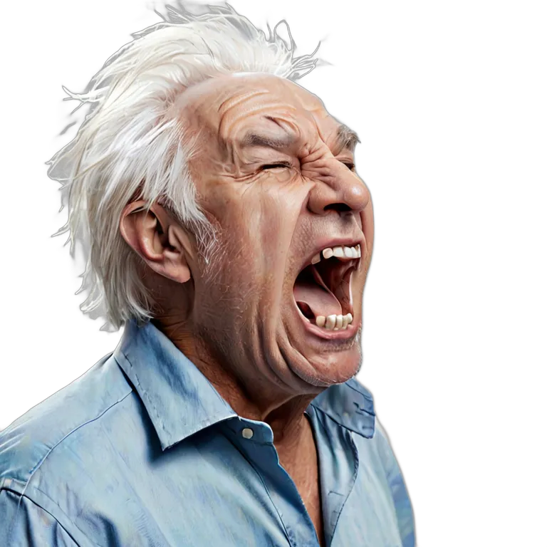 人間 怒り 空に向かって叫ぶ年配の白人男性 透過 PNG 画像 フリー素材 #37410