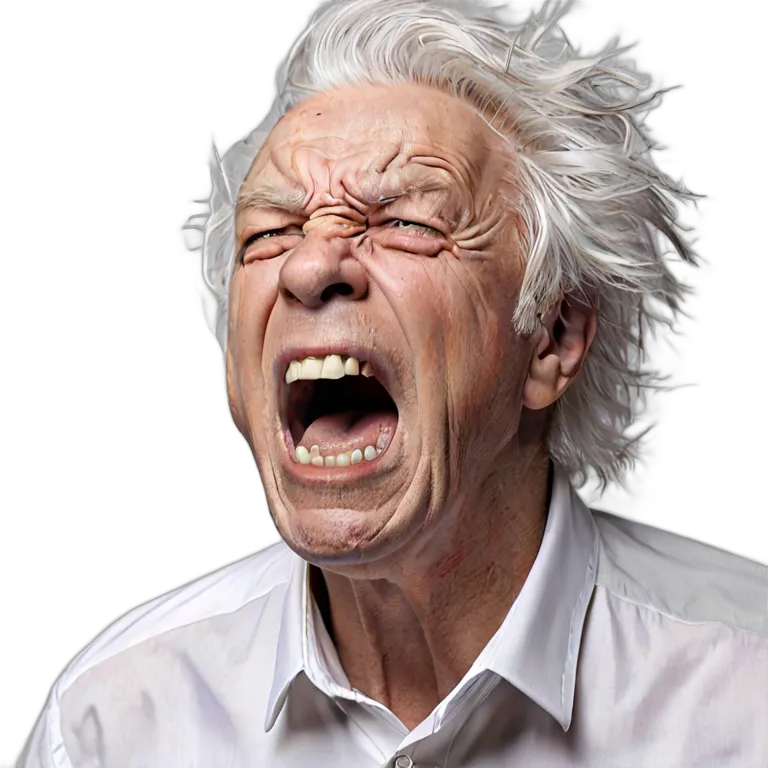 人間 怒り 空に向かって叫ぶ年配の白人男性 透過 PNG 画像 フリー素材 #37412