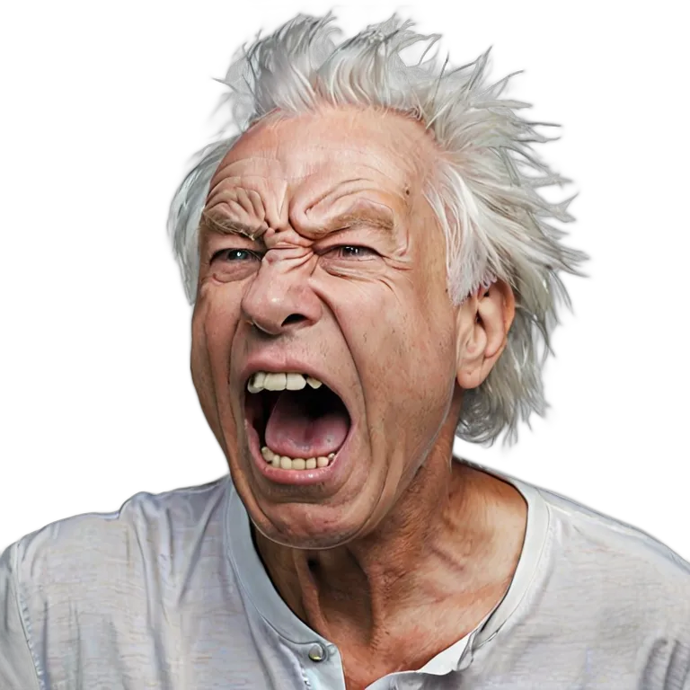 人間 怒り 空に向かって叫ぶ年配の白人男性 透過 PNG 画像 フリー素材 #37414