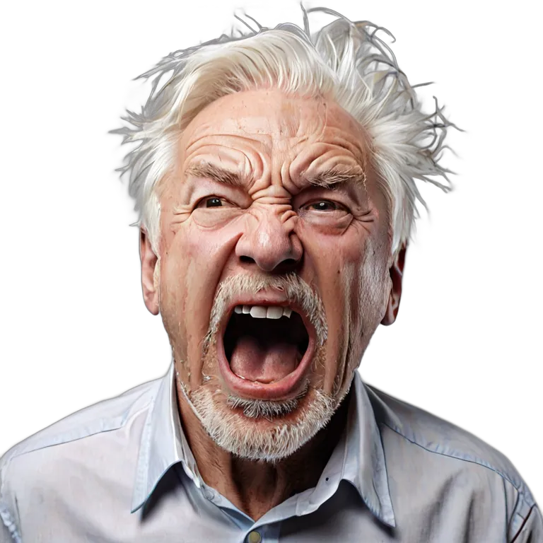 人間 怒り 空に向かって叫ぶ年配の白人男性 透過 PNG 画像 フリー素材 #37417