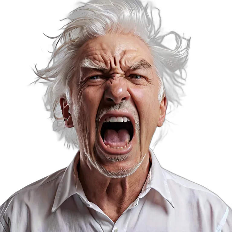 人間 怒り 空に向かって叫ぶ年配の白人男性 透過 PNG 画像 フリー素材 #37418