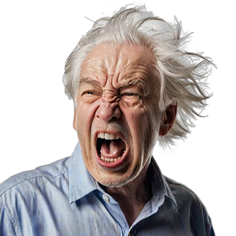 人間 怒り 空に向かって叫ぶ年配の白人男性 透過 PNG 画像 フリー素材 #37419