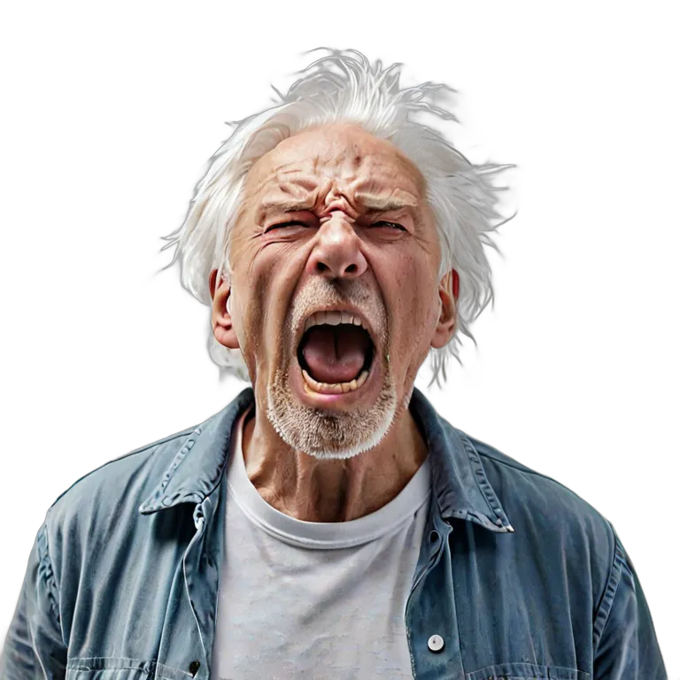 人間 怒り 空に向かって叫ぶ年配の白人男性 透過 PNG 画像 フリー素材 #37420