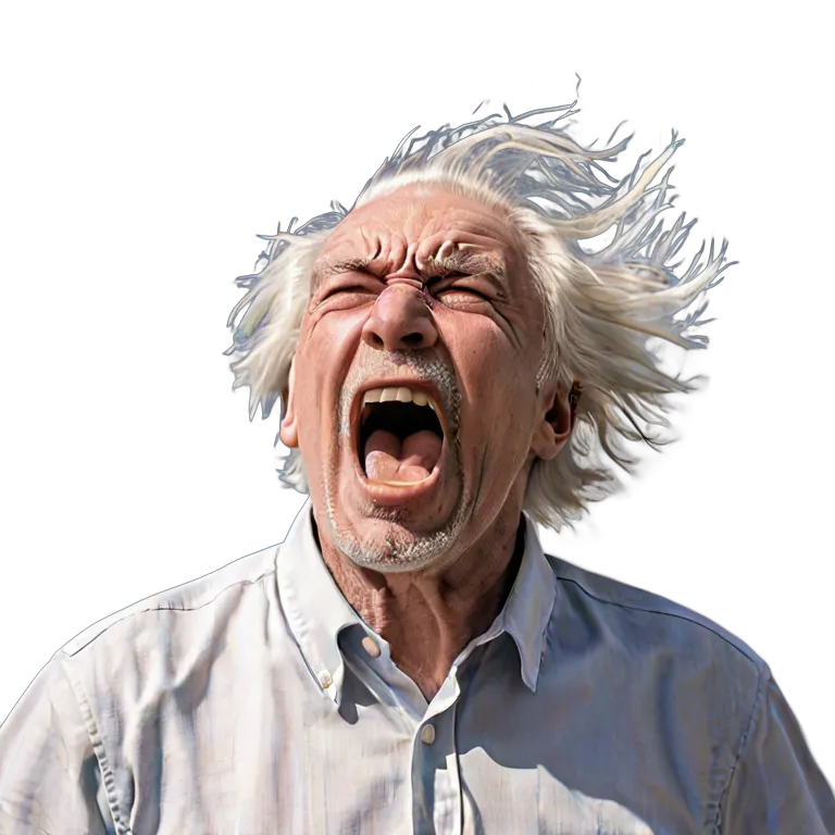 人間 怒り 空に向かって叫ぶ年配の白人男性 透過 PNG 画像 フリー素材 #37421