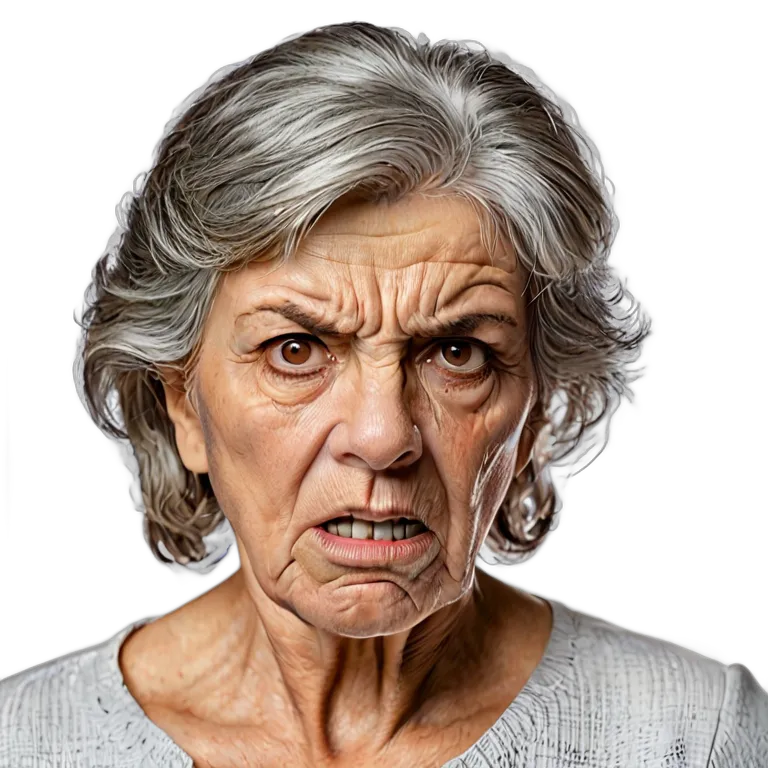 人間 怒り 怒りの鋭い視線を向けるスペイン人の年配女性 透過 PNG 画像 フリー素材 #37433