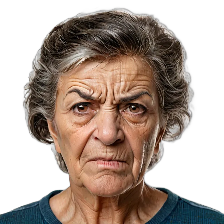 人間 怒り 怒りの鋭い視線を向けるスペイン人の年配女性 透過 PNG 画像 フリー素材 #37436