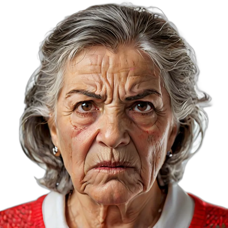 人間 怒り 怒りの鋭い視線を向けるスペイン人の年配女性 透過 PNG 画像 フリー素材 #37437