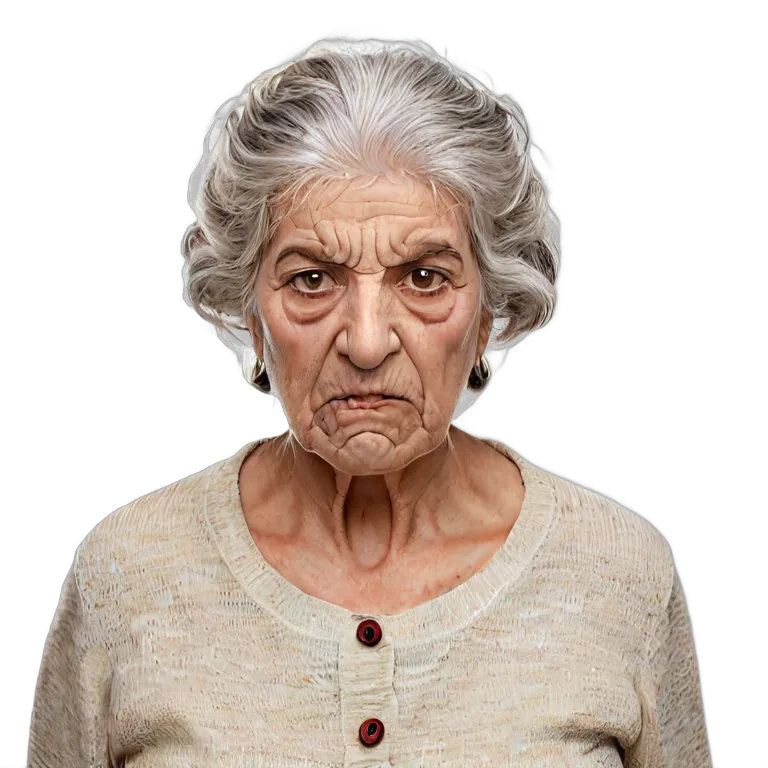 人間 怒り 怒りの鋭い視線を向けるスペイン人の年配女性 透過 PNG 画像 フリー素材 #37440