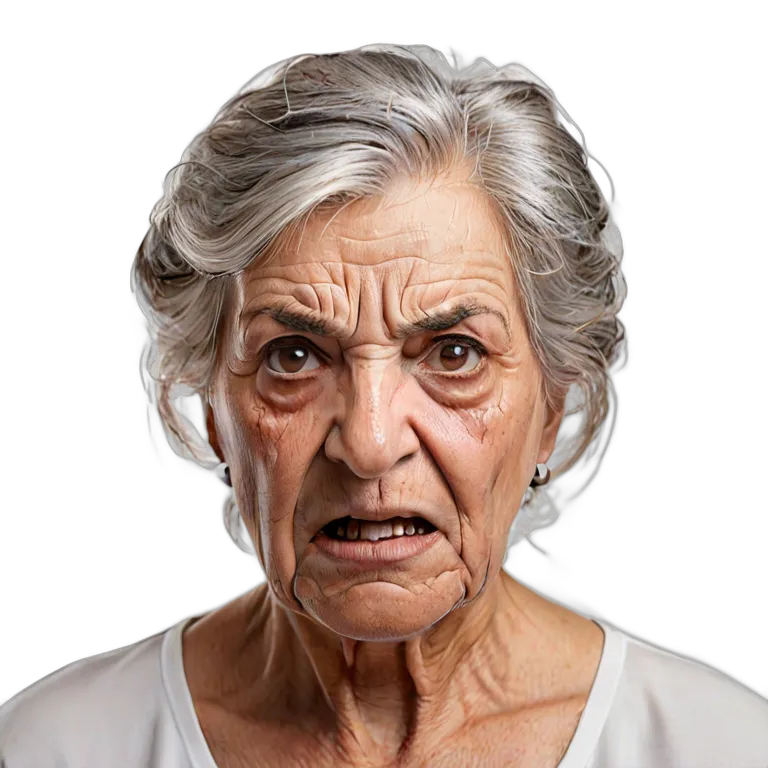 人間 怒り 怒りの鋭い視線を向けるスペイン人の年配女性 透過 PNG 画像 フリー素材 #37444