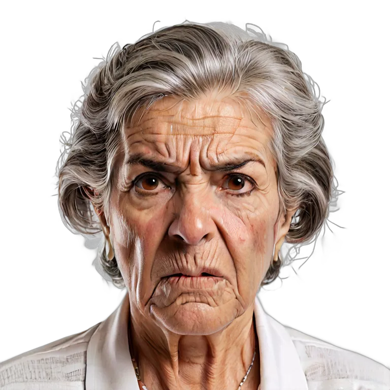 人間 怒り 怒りの鋭い視線を向けるスペイン人の年配女性 透過 PNG 画像 フリー素材 #37445