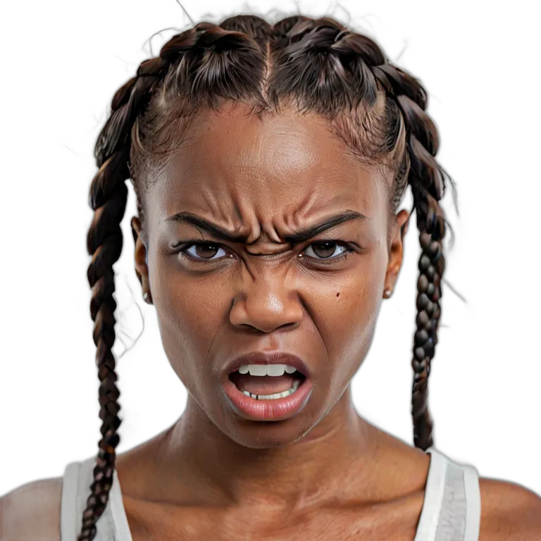 人間 怒り 激怒し、獰猛な表情をした若いアフリカ人女性 透過 PNG 画像 フリー素材 #37455