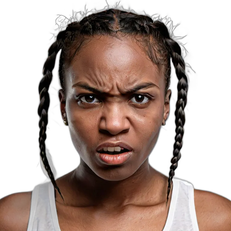 人間 怒り 激怒し、獰猛な表情をした若いアフリカ人女性 透過 PNG 画像 フリー素材 #37456