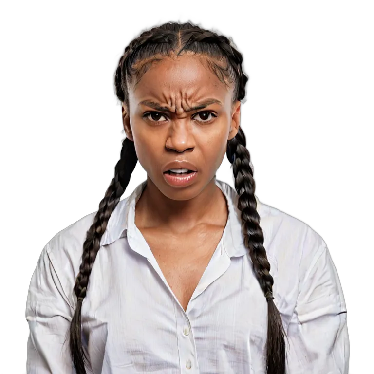 人間 怒り 激怒し、獰猛な表情をした若いアフリカ人女性 透過 PNG 画像 フリー素材 #37457