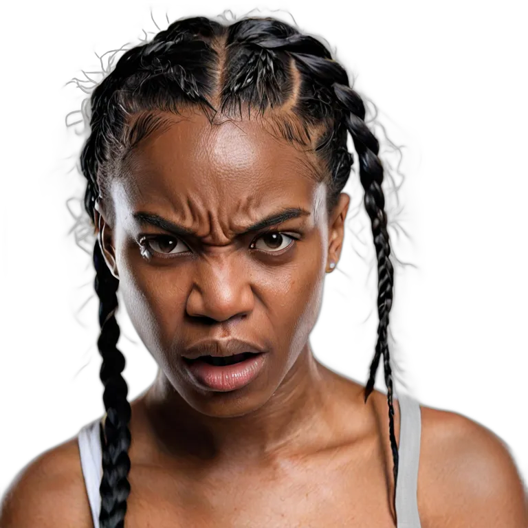 人間 怒り 激怒し、獰猛な表情をした若いアフリカ人女性 透過 PNG 画像 フリー素材 #37458