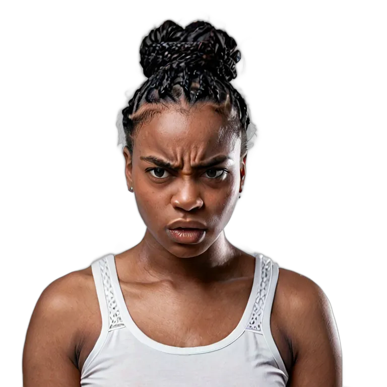 人間 怒り 激怒し、獰猛な表情をした若いアフリカ人女性 透過 PNG 画像 フリー素材 #37459