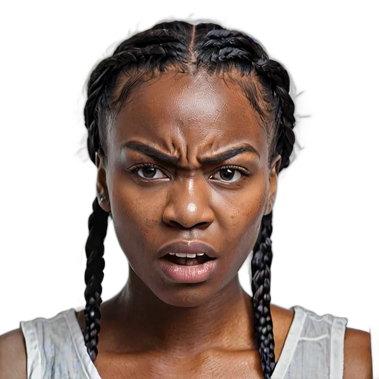 人間 怒り 激怒し、獰猛な表情をした若いアフリカ人女性 透過 PNG 画像 フリー素材 #37460