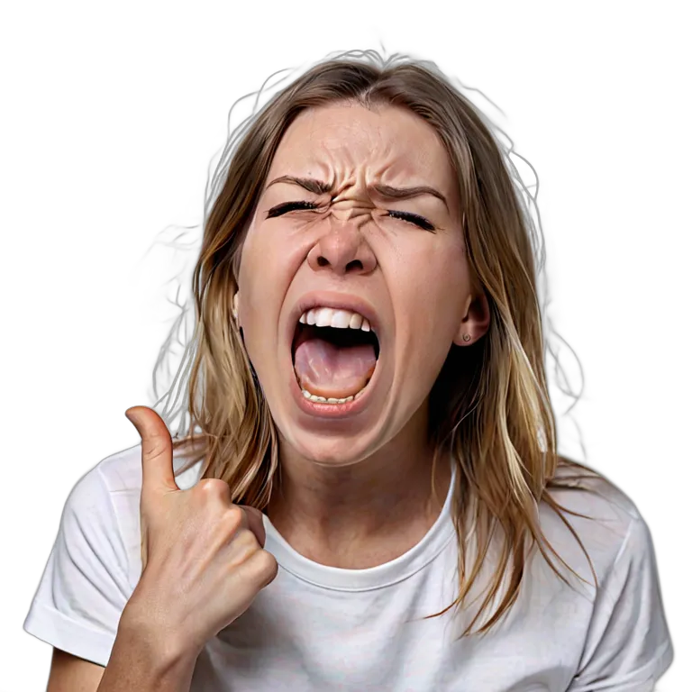 人間 怒り 泣きながら叫ぶ若い白人女性 透過 PNG 画像 フリー素材 #37504