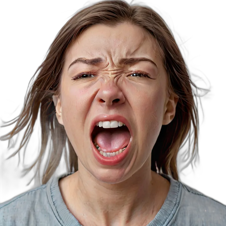 人間 怒り 泣きながら叫ぶ若い白人女性 透過 PNG 画像 フリー素材 #37505