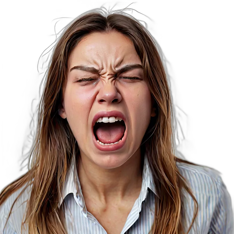 人間 怒り 泣きながら叫ぶ若い白人女性 透過 PNG 画像 フリー素材 #37506