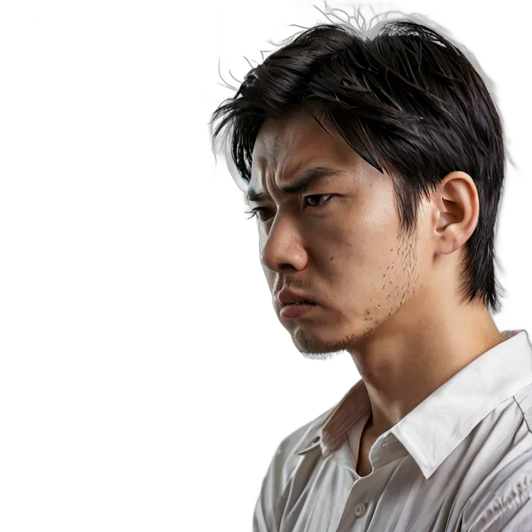 人間 怒り 窓から睨みつける若い日本人男性 透過 PNG 画像 フリー素材 #37426