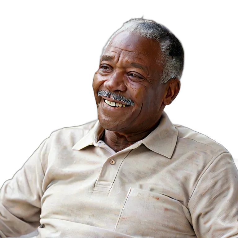 人間 幸せ 満足そうなアフリカ系アメリカ人の年配の男性 透過 PNG 画像 フリー素材 #38184