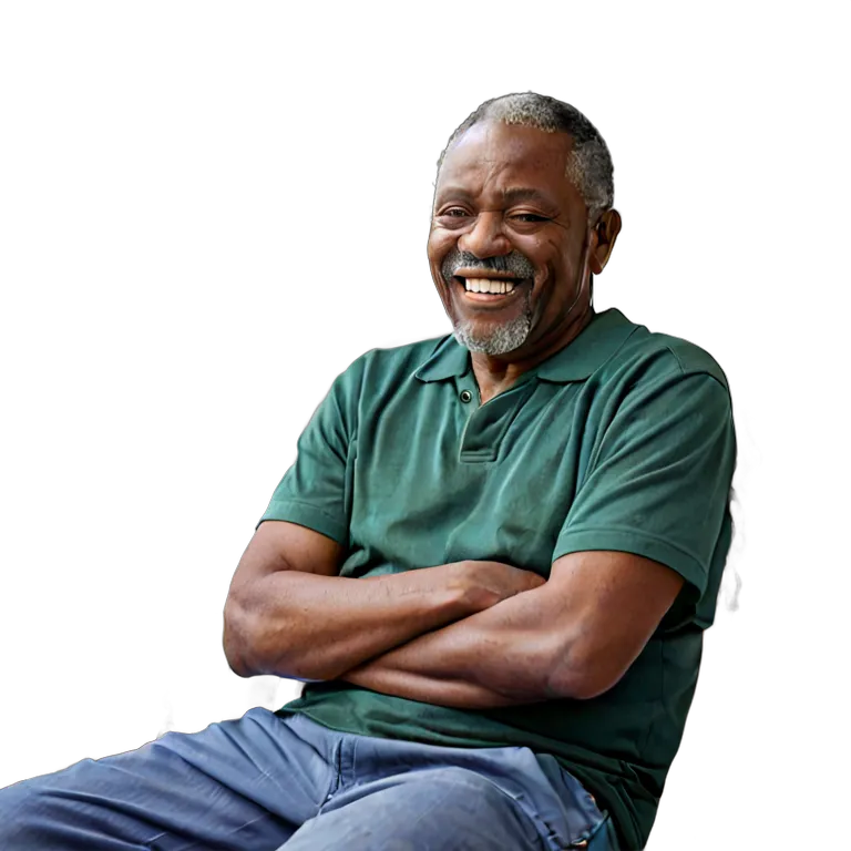 人間 幸せ 満足そうなアフリカ系アメリカ人の年配の男性 透過 PNG 画像 フリー素材 #38185