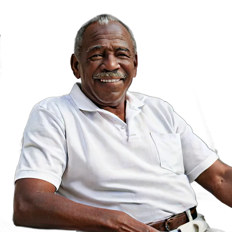 人間 幸せ 満足そうなアフリカ系アメリカ人の年配の男性 透過 PNG 画像 フリー素材 #38186